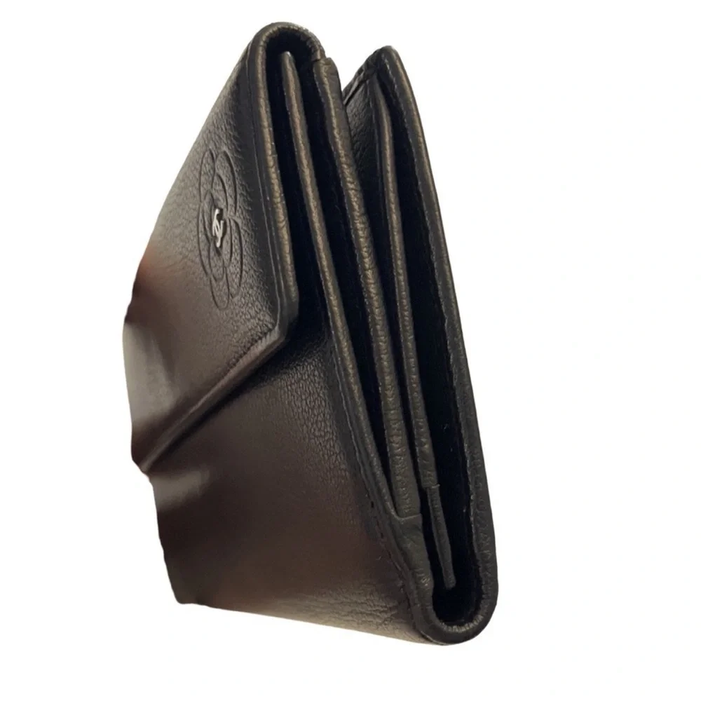 CHANEL Black Leather Camellia Wallet
